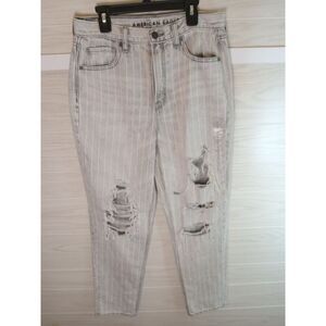 American Eagle Mom Jean Distressed Stripes Womens Size 6 Long